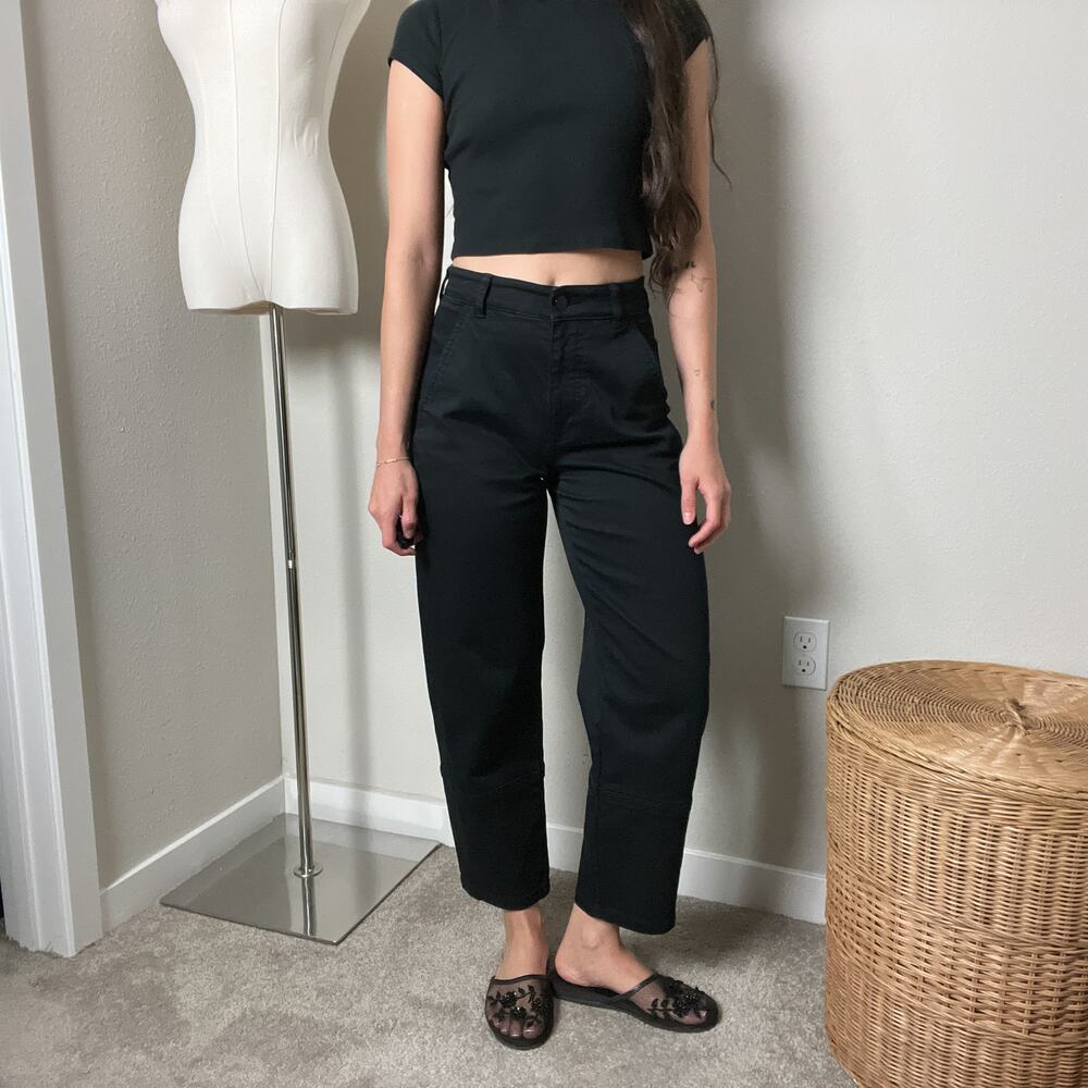 everlane black high waisted barrel leg jeans pants
